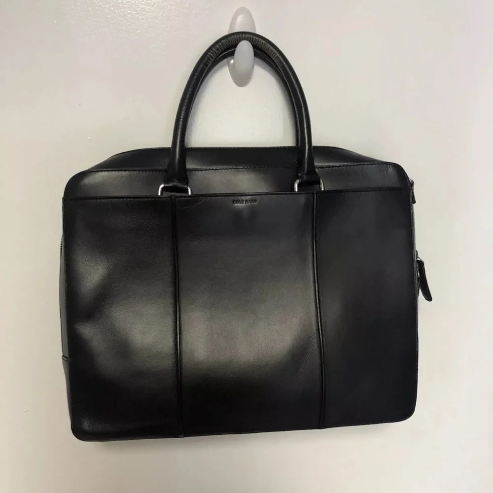 Cole Haan McKinney Genuine Leather Laptop Briefcase Messenger Bag, Black